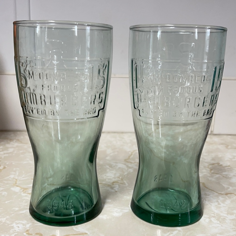 Set of 2 Vintage McDonald’s glasses 1948 15cent hamburger